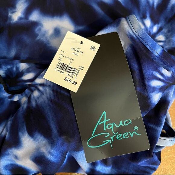 Aqua Green Navy Tie Dye Tiered Tankini Top NWT - Picture 9 of 12